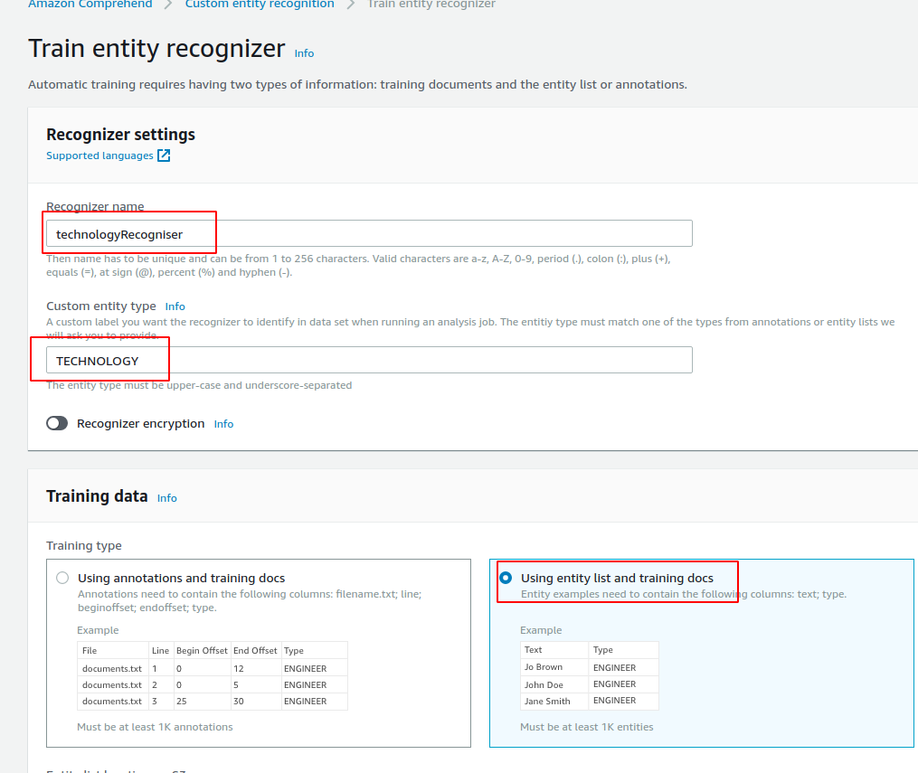 AWS Comprehend Screenshot